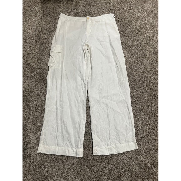 Tommy Bahama Pants - Tommy Bahama White Linen Wide Leg Cargo Pants Womens 12 Beach Tropical Relaxed